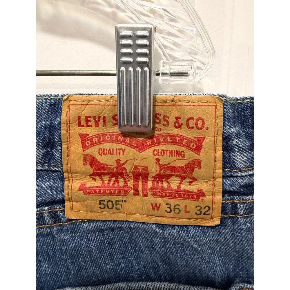 Levi's Mens 505 Straight Leg Jeans Medium‎ Wash Blue 36x32